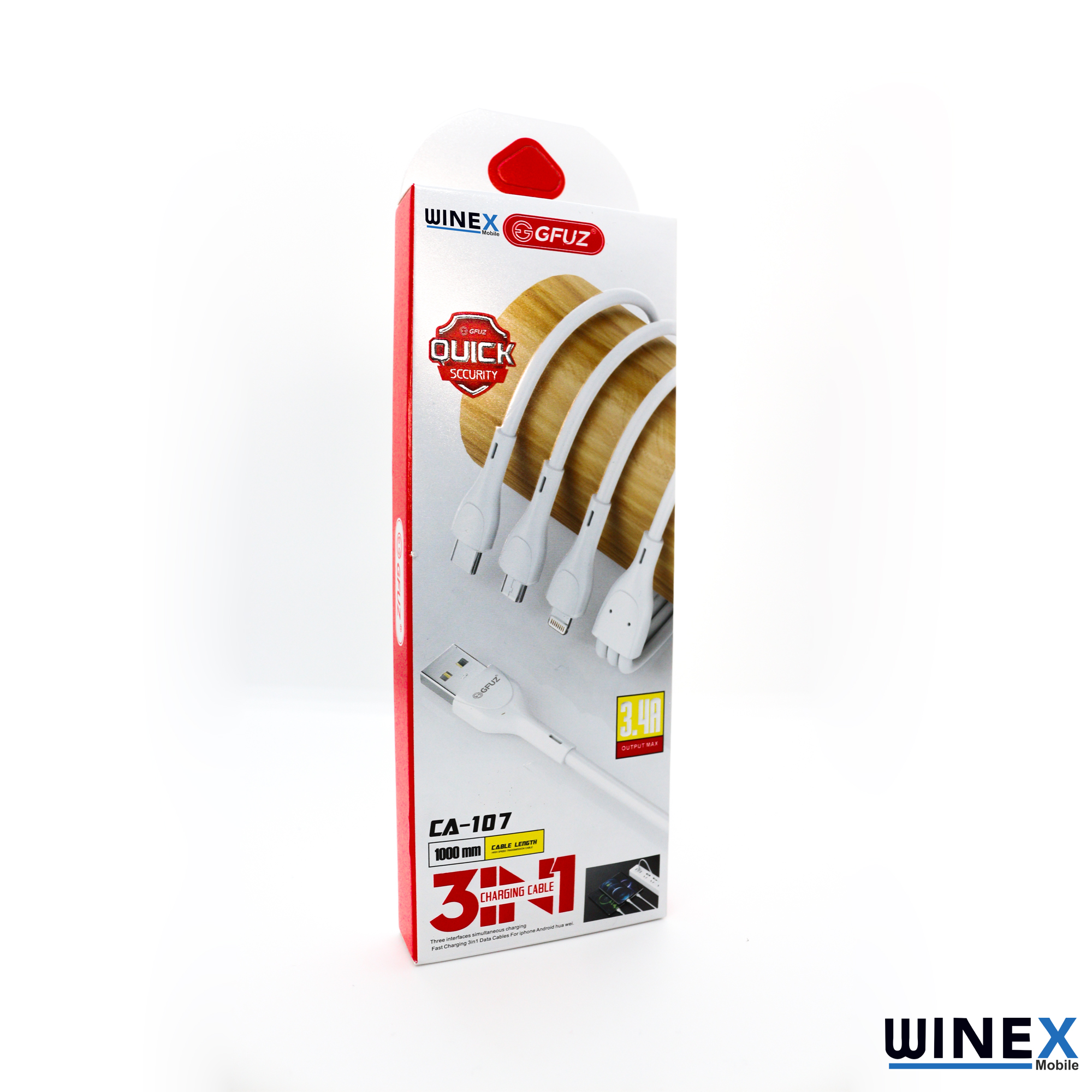 Winex CA107 Gfz 3in1 Micro, Lightning, Type-C Çıkışlı Data ve Şarj Kablosu 3.4A Beyaz