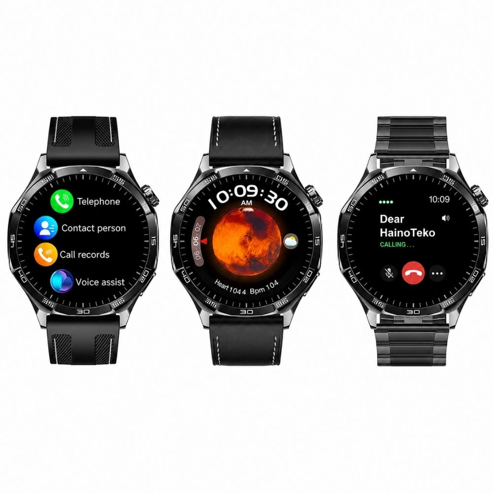 Haino Teko-33 Akıllı Saat Siyah 1 Kasa 3 Değiştirilebilir Kordon  AMOLED Ekran Bluetooth Arama  IP67