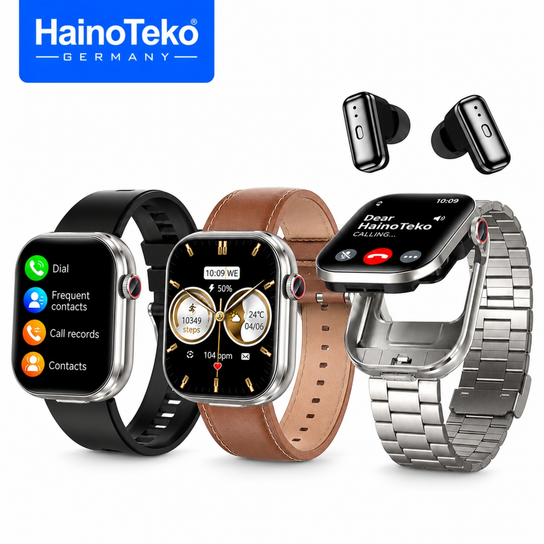 Haino Teko ST-10 Akıllı Saat BUDS Kulaklıklı 1 Kasa 3 Değiştirilebilir Kordon  Bluetooth Gümüş Kasa