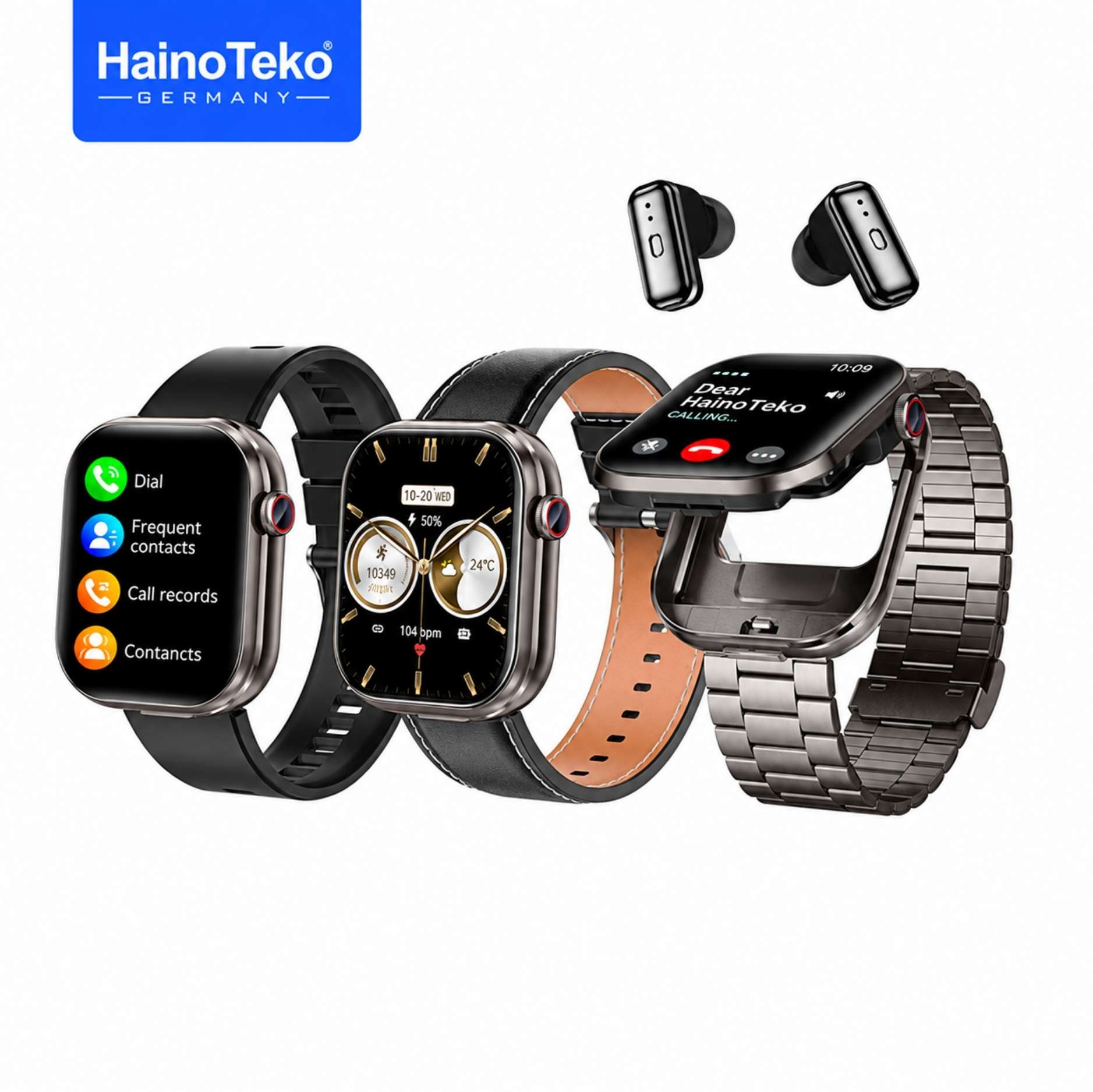 Haino Teko ST-10 Akıllı Saat BUDS Kulaklıklı 1 Kasa 3 Değiştirilebilir Kordon  Bluetooth Siyah Kasa