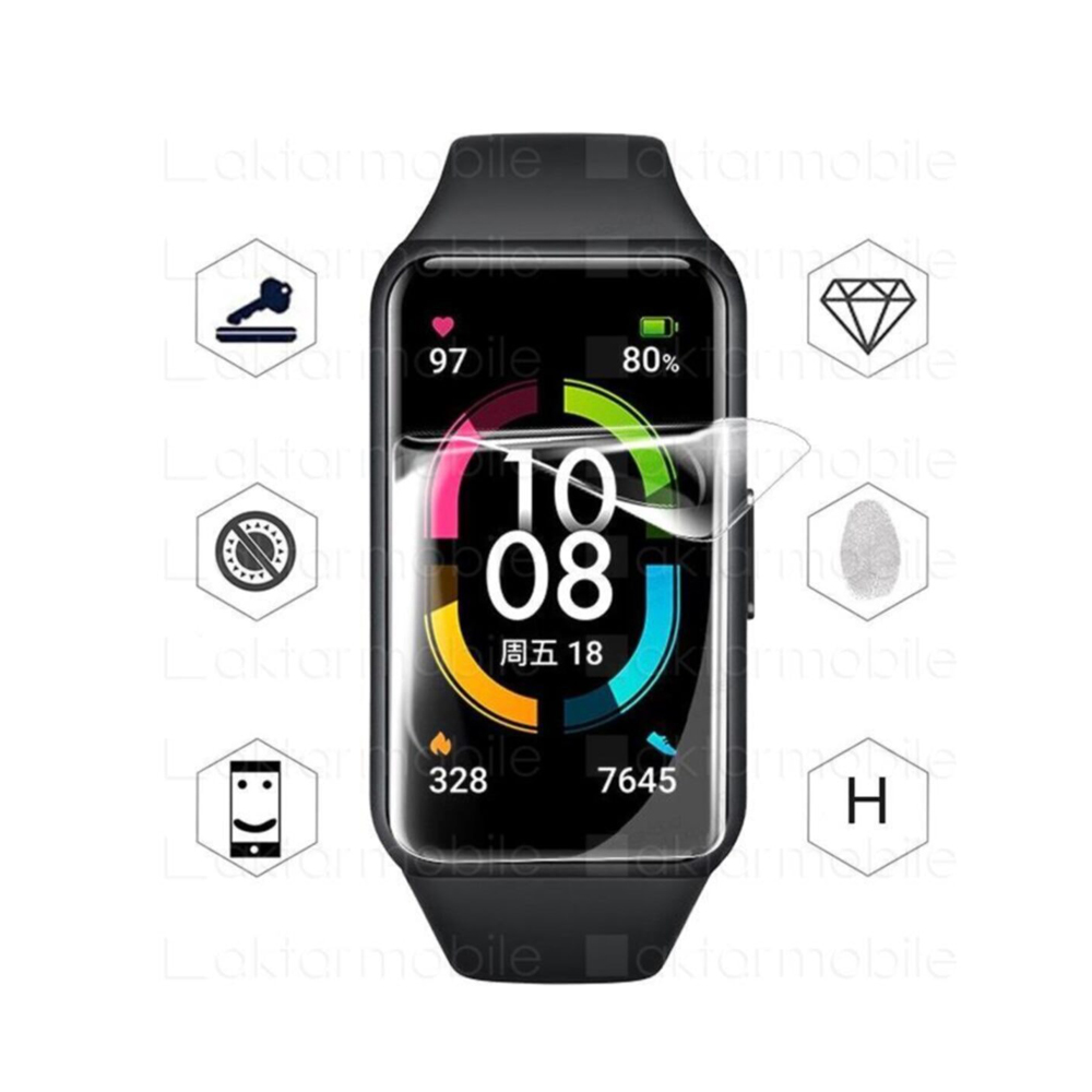 Huawei Band 6 İle Uyumlu Ön Darbe Emici Ekran Koruyucu Nano Cam (4 Adet)
