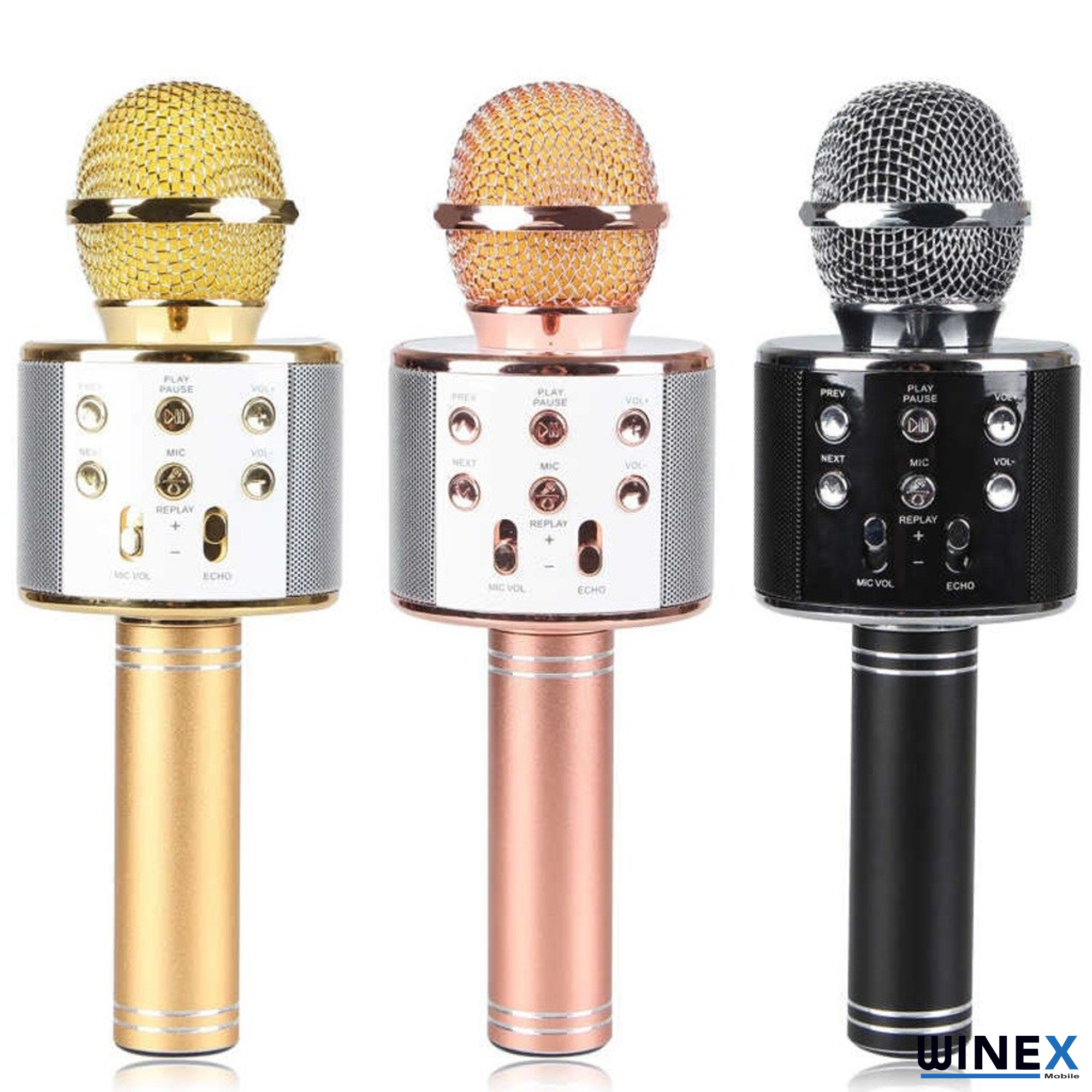 Winex UsbA+TF Sd Kart+3.5mm Aux Girişli Bluetooth Karaoke Mikrofonu Gold