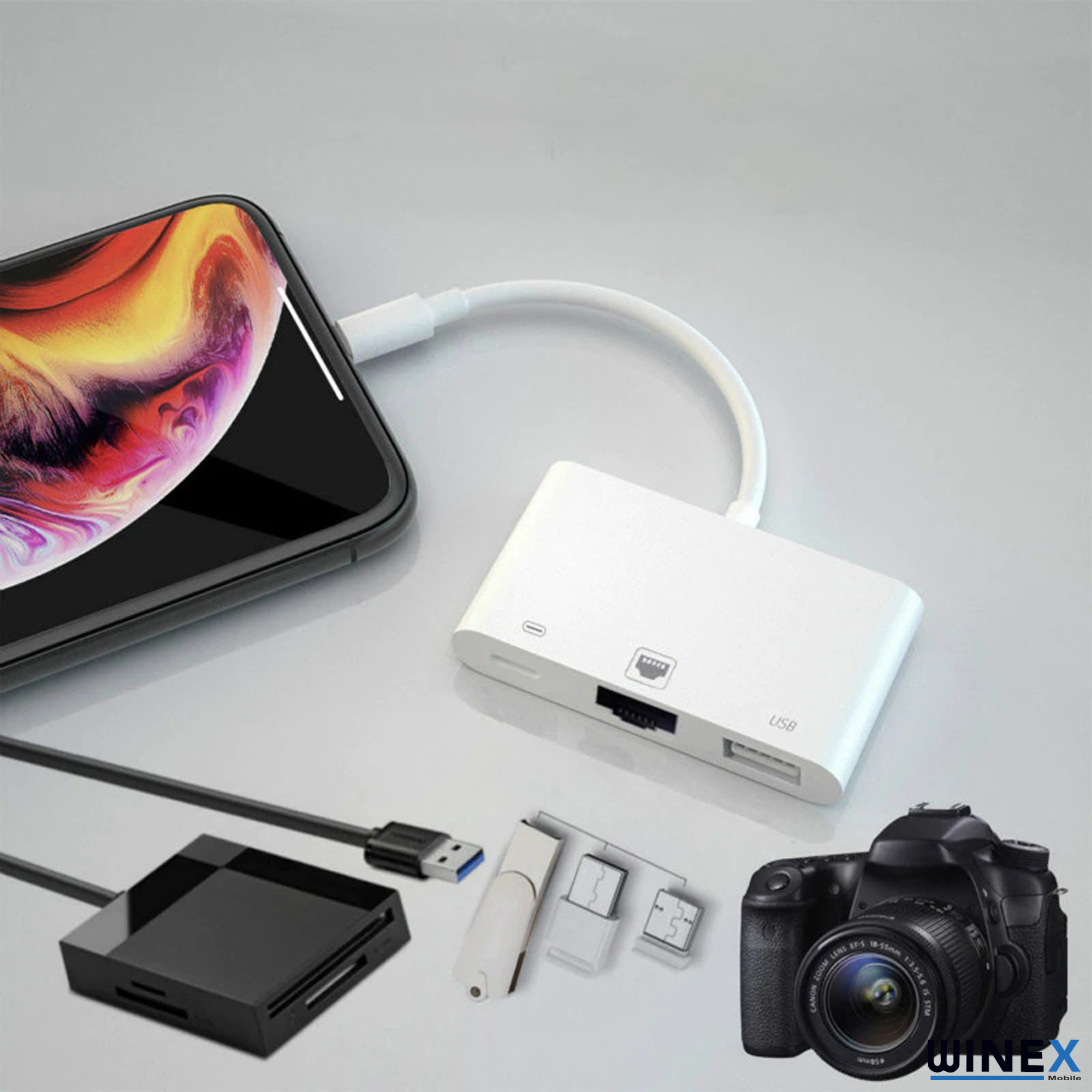 SChitec 3in1 Lightning to RJ45 + UsbA + Lightning Şarj Girişli Dönüştürücü Adaptör NK107