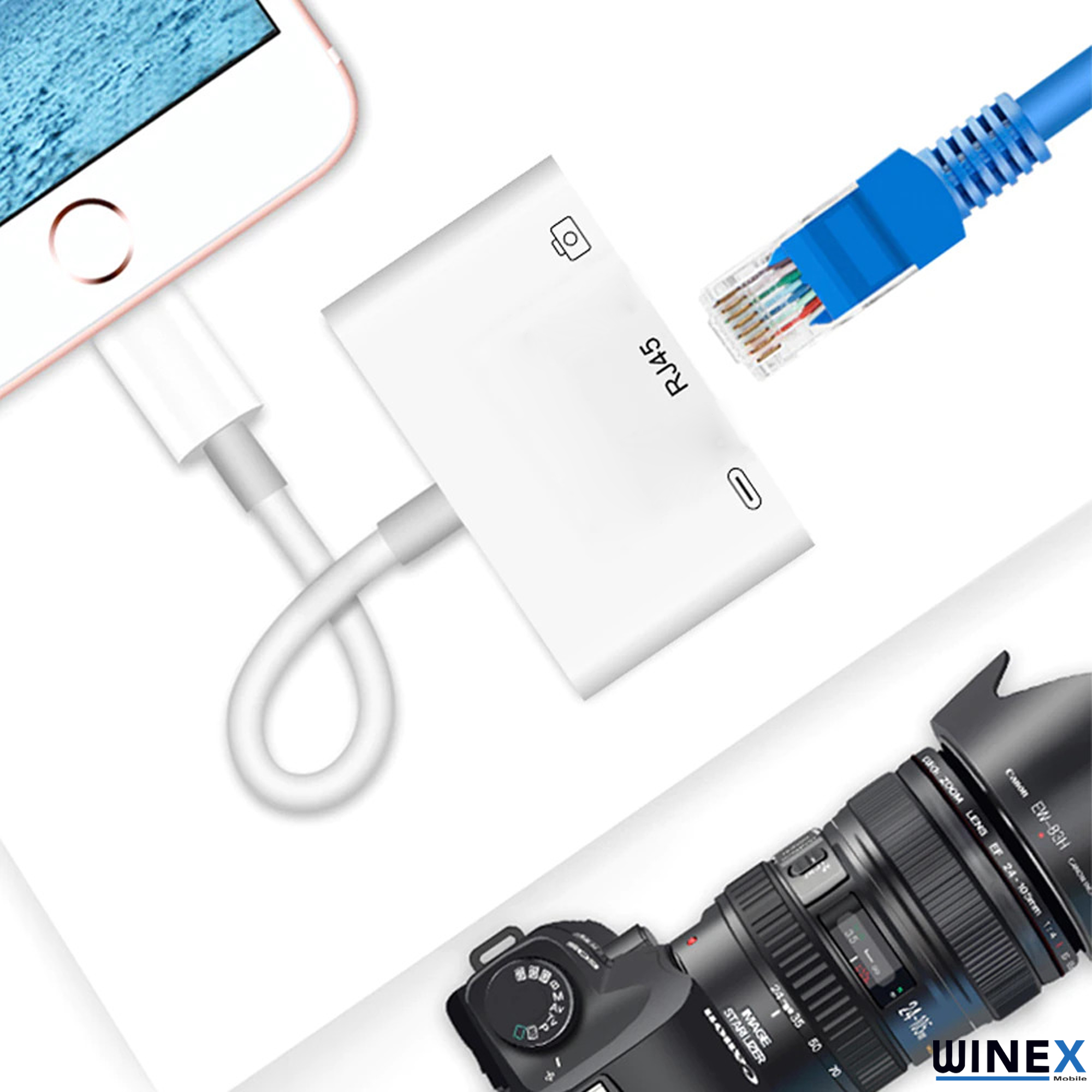 SChitec 3in1 Lightning to RJ45 + UsbA + Lightning Şarj Girişli Dönüştürücü Adaptör NK107