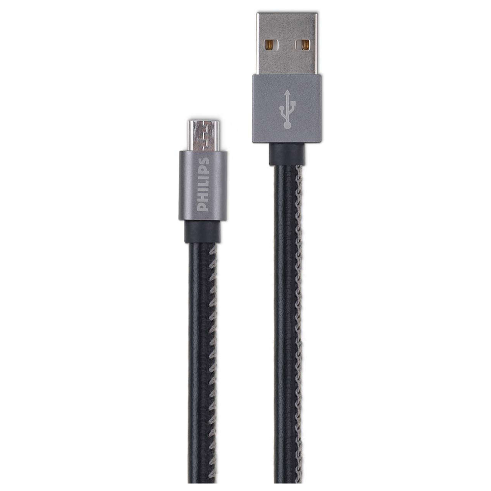 Philips 3A 60W UsbA to Micro Deri Kaplama Hızlı Şarj ve Data Kablosu 1.2m Siyah DLC2518B/97 