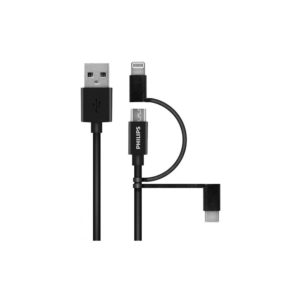 Philips MFİ Apple Lisanslı 70W 3in1 Micro-Lightining-Type-C Hızlı Şarj ve Data Kablosu 1.2m Siyah DLC3104T
