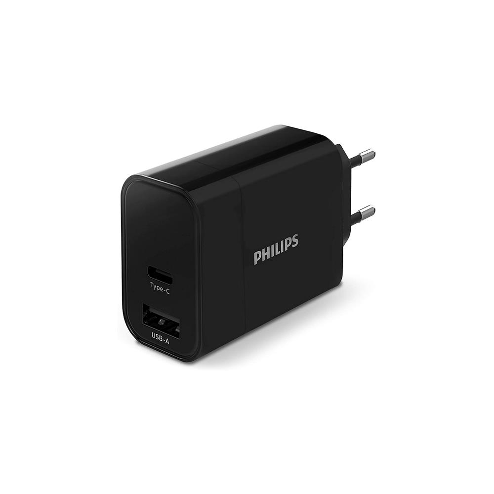 Philips UsbA ve Type-C 30W Çift Çıkışlı Şarj Adaptörü Siyah DLP2621/12