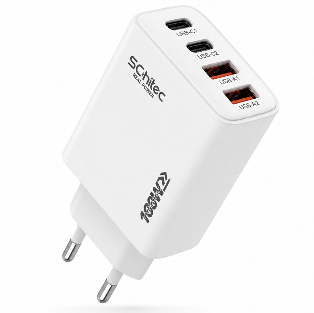 SChitec 100W 4 Çıkışlu 2 Type-C + 2 UsbA QC 3.0 Süper Hızlı Şarj Adaptörü Başlığı HG/TA-106EU