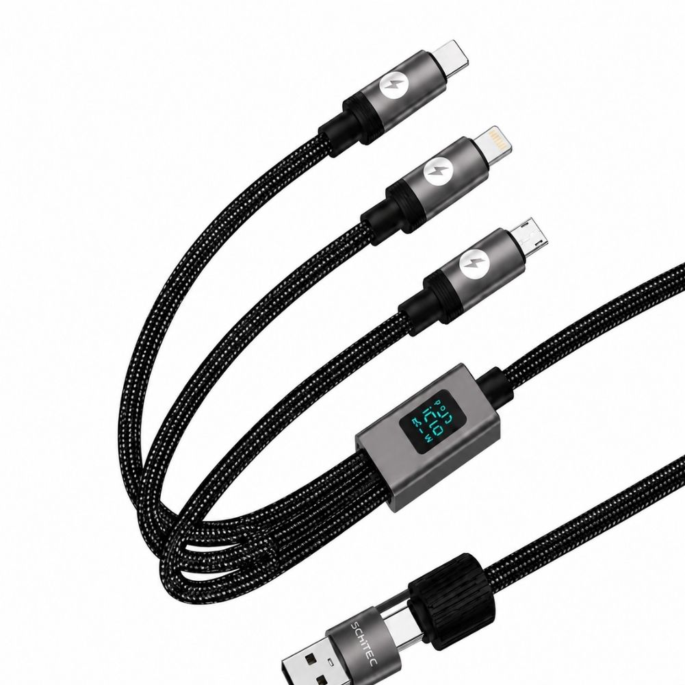 SChitec 5in1 100W Dijital Göstergeli Type-C ve UsbA Girişli Micro Type-C Lightning Çıkışlı Hızlı Şarj ve Data Kablosu 1.2m HG/C-26