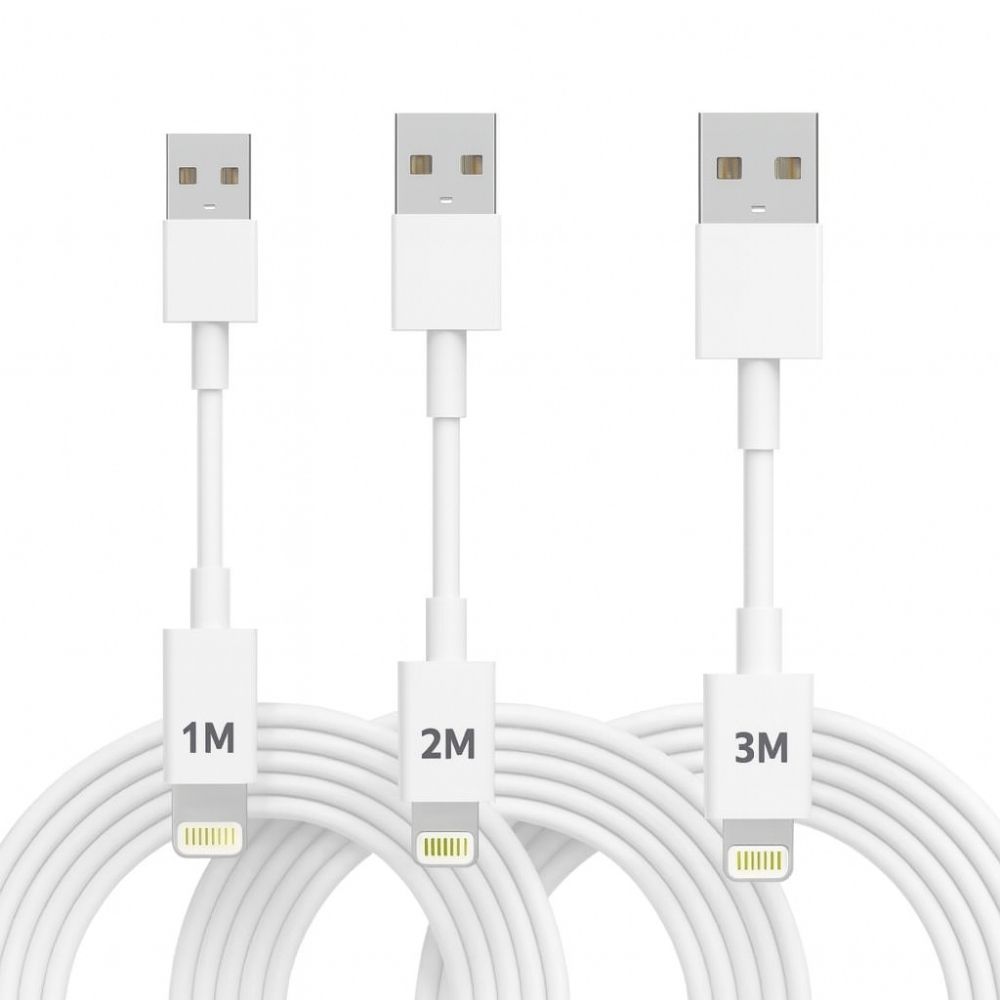 ScHitec 3 Paket 3A 60W UsbA to Lightning Hızlı Data ve Şarj Kablosu 1 Metre/ 2 Metre/ 3 Metre Beyaz 