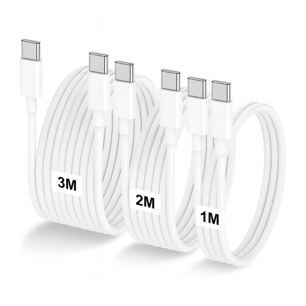 ScHitec 3 Paket 6A 100W Type-C to Type-C Hızlı Data ve Süper Şarj Kablosu 1 Metre / 2 Metre / 3 Metre Beyaz SX102030 - ScHitecSX1020303P