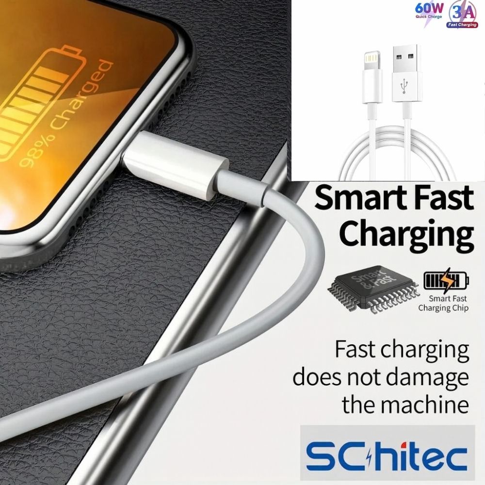 ScHitec 3 Paket 3A 60W UsbA to Lightning Hızlı Data ve Şarj Kablosu 1 Metre/ 2 Metre/ 3 Metre Beyaz 