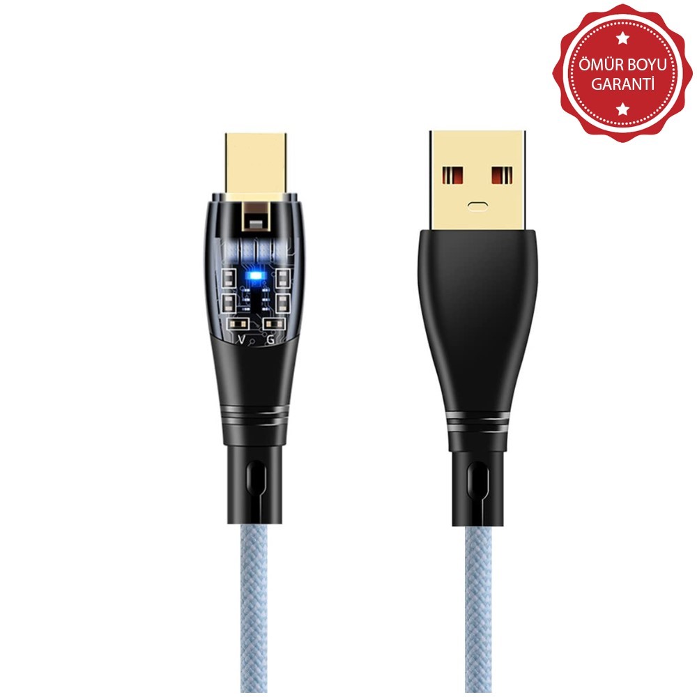 ScHitec 6A 120W UsbA to Type-C 1Metre Hızlı Data ve Şarj Kablosu Mavi YK234M