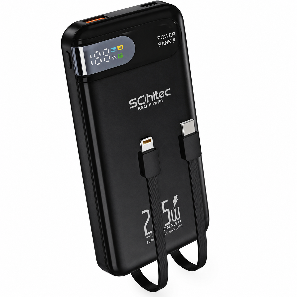 Schitec HG/PB-101 10000mAh 22.5W Hızlı Şarjlı Powerbank Dahili Type-C ve Lightning Kablolu Dijital Göstergeli
