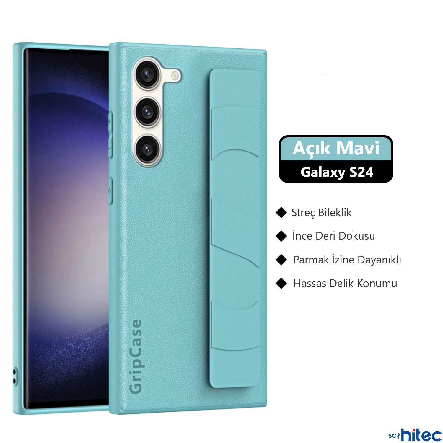 ScHitec Samsung Galaxy S24 Uyumlu Premium  Case Parmak Askılı Telefon Kılıfı Açık Mavi