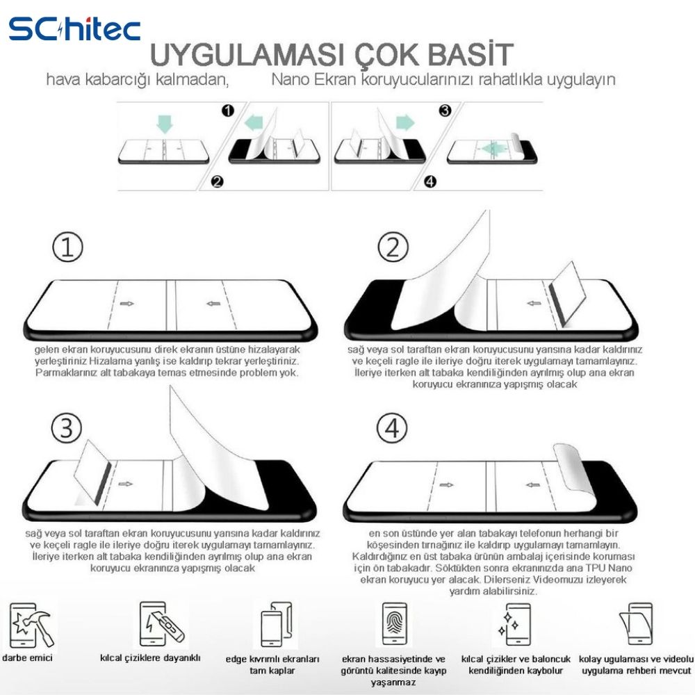 ScHitec Samsung Galaxy S25 Ultra Darbe Emici Ön Şeffaf Nano Ekran Koruyucu Poliüretan Film