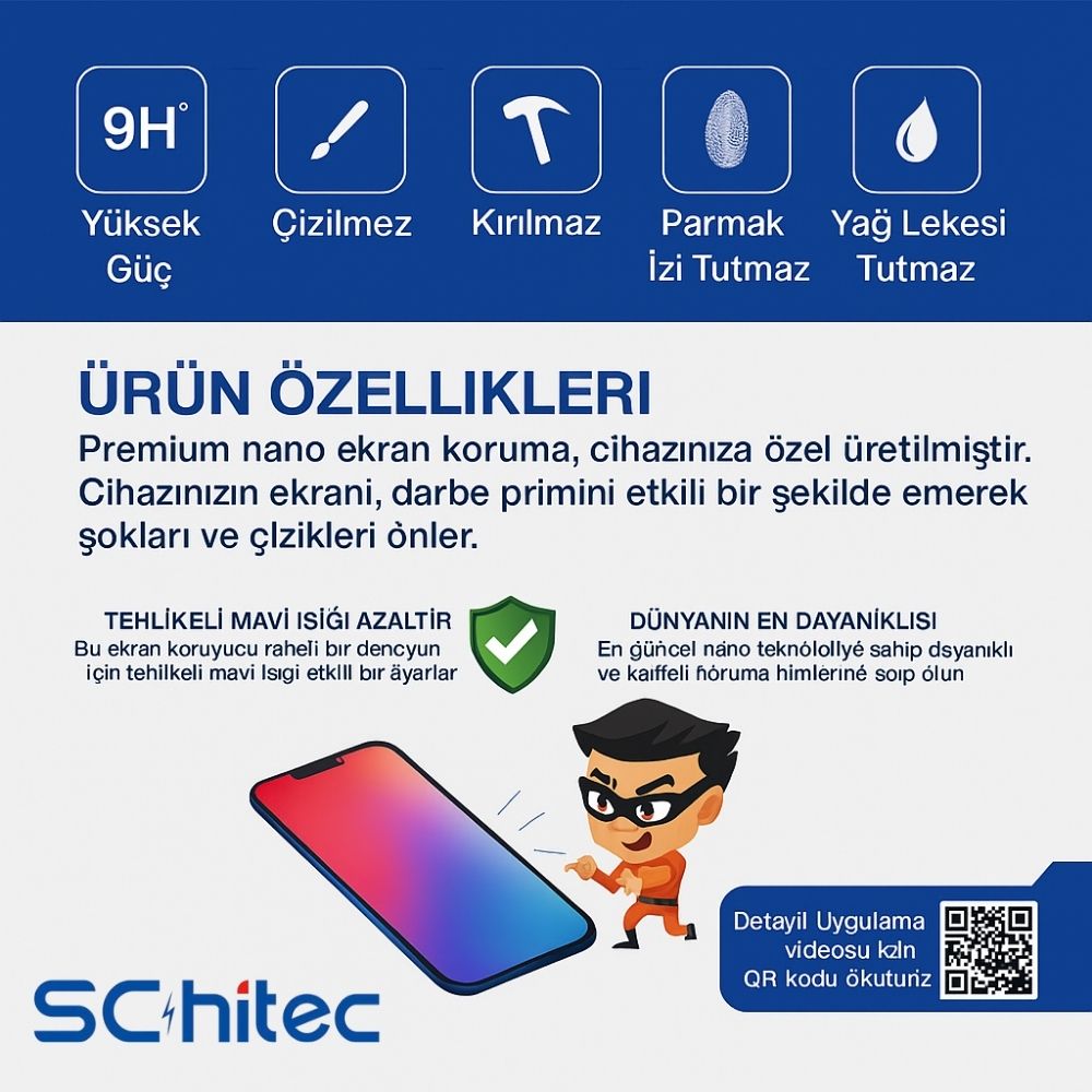 ScHitec Samsung Galaxy S25 Ultra Darbe Emici Ön Şeffaf Nano Ekran Koruyucu Poliüretan Film