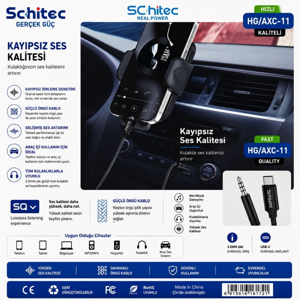 SChitec Type-C to 3.5mm Aux Ses Kablosu 1m Siyah HG/AXC-11