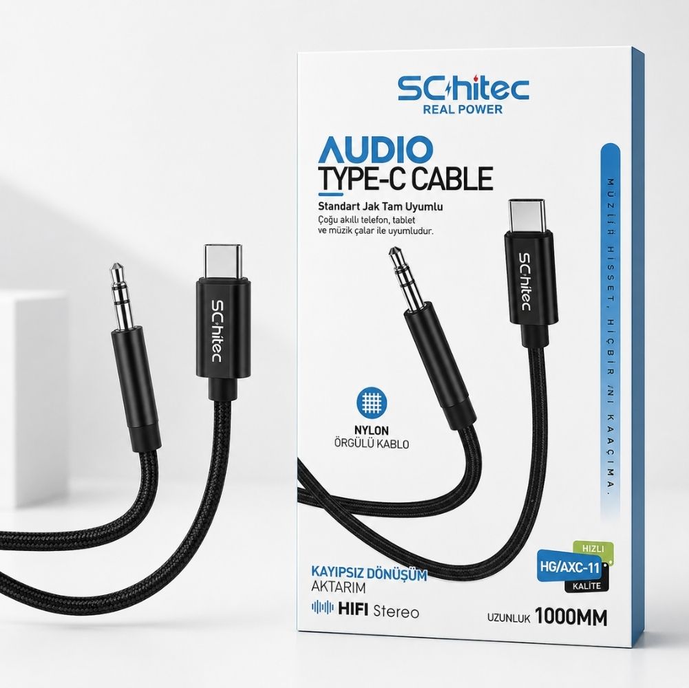 SChitec Type-C to 3.5mm Aux Ses Kablosu 1m Siyah HG/AXC-11