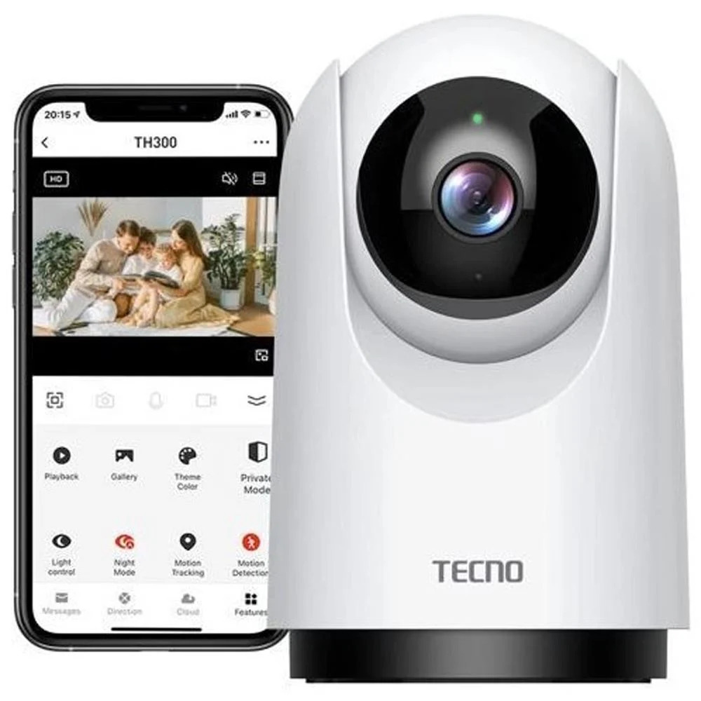Tecno TH300 3MP 2K Ultra HD 360° Kablosuz Wifi Güvenlik Kamerası + Tecno 64Gb 100Mb/s Micro Sd Hafıza Kartı ve Adaptörü