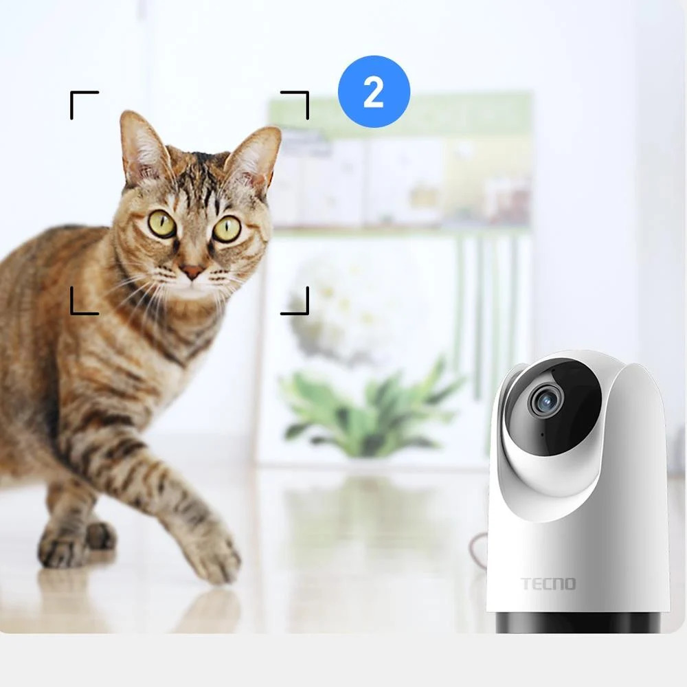 Tecno TH300 3MP 2K Ultra HD 360° Kablosuz Wifi Güvenlik Kamerası + Tecno 64Gb 100Mb/s Micro Sd Hafıza Kartı ve Adaptörü