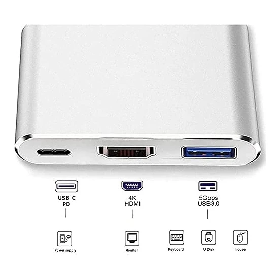 Winex 3in1 Type-C To HDMI Hub Port Adaptör 100W PD USB 3.0 4K HDMI Çıkışlı